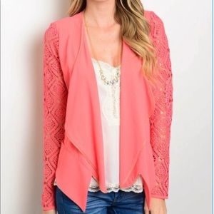 Marineblu crochet sleeve cardigan coral